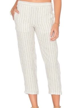 Theory Linen Blue and Cream Stripe Pants. Cropped. Preppy. Luxury. Sz 4 Stretch